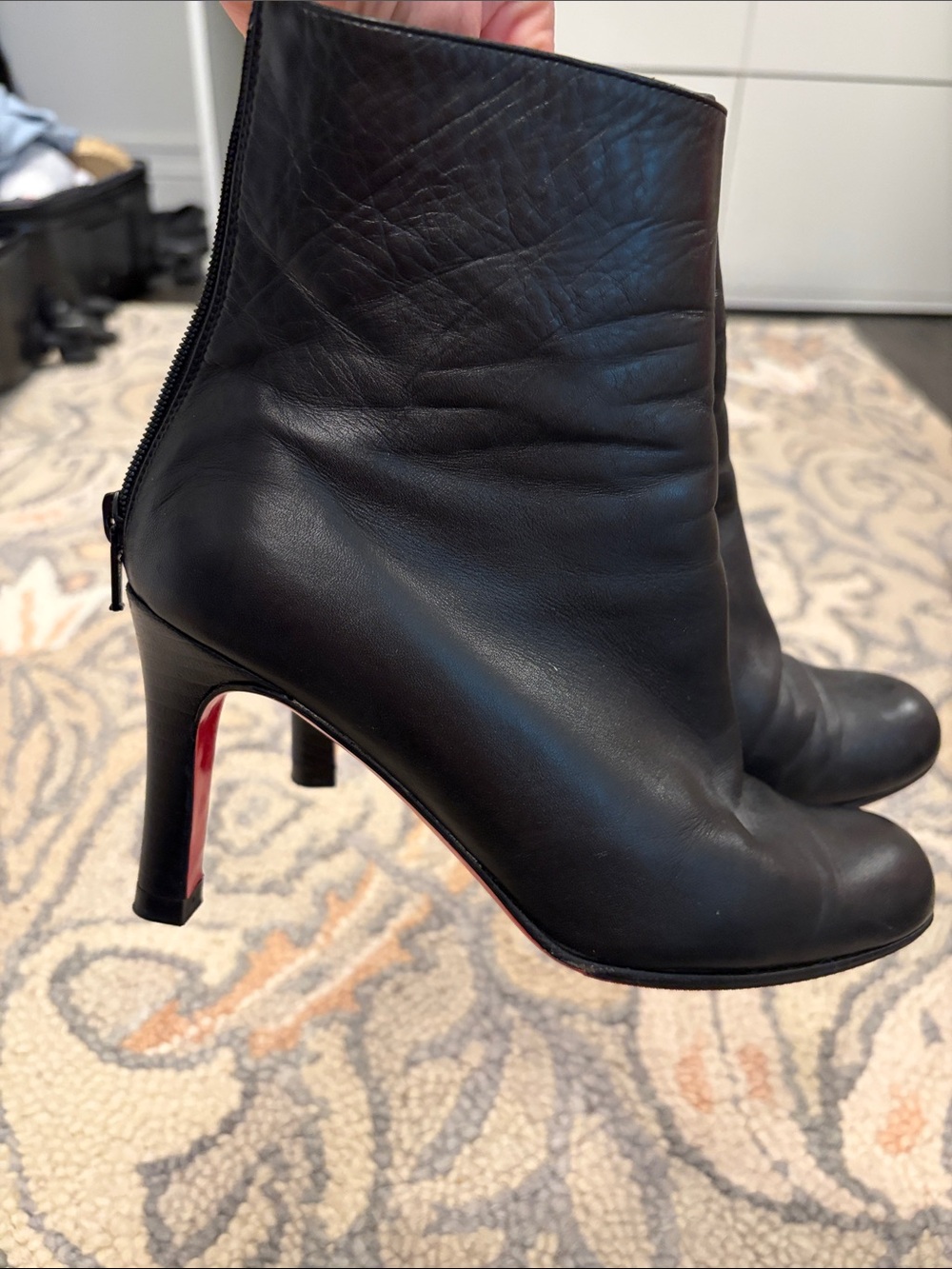 Louboutin Black Leather Ankle Booties with Back Zip Heel size 37 - Picture 4 of 4